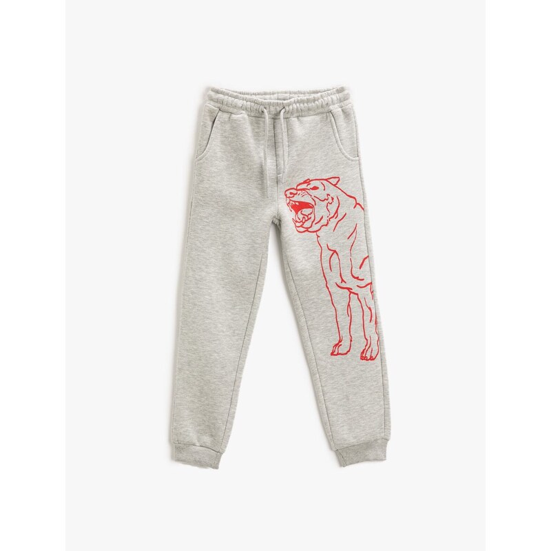 Koton Jogger Sweatpants with a Dog Print Pocket, Tie Waist