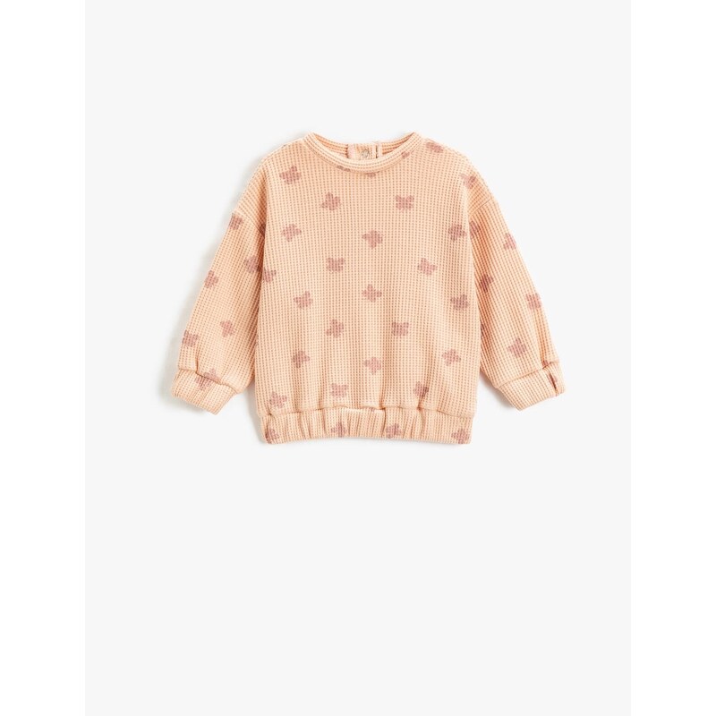 Koton Butterfly Print Sweatshirt. Textured Crew Neck Long Sleeves with Snap fastener.