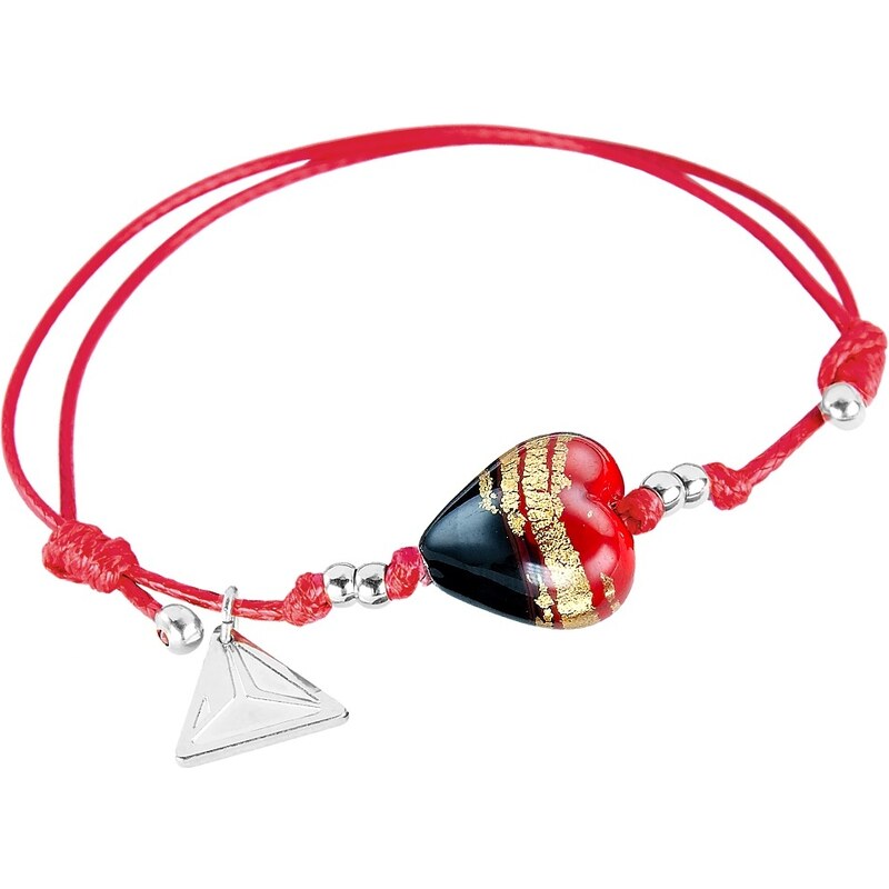 Dámsky Náramek Red Black Heart s 24karátovým zlatem v perle Lampglas