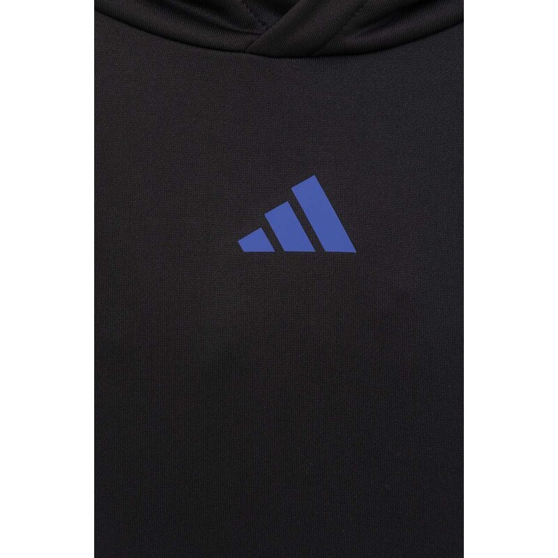 Dětská mikina adidas černá barva, s kapucí, s potiskem