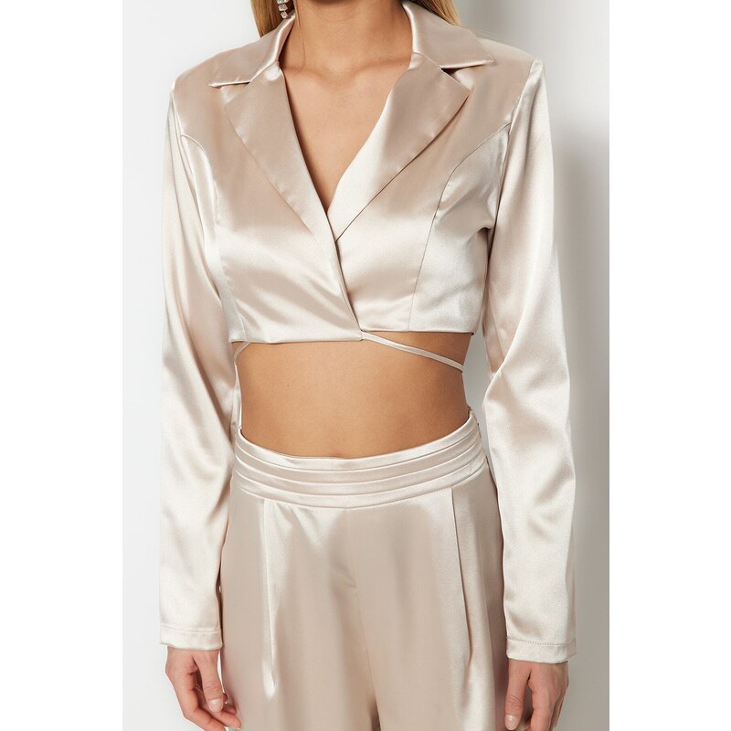 Trendyol Beige Lined Weave Satin Jacket