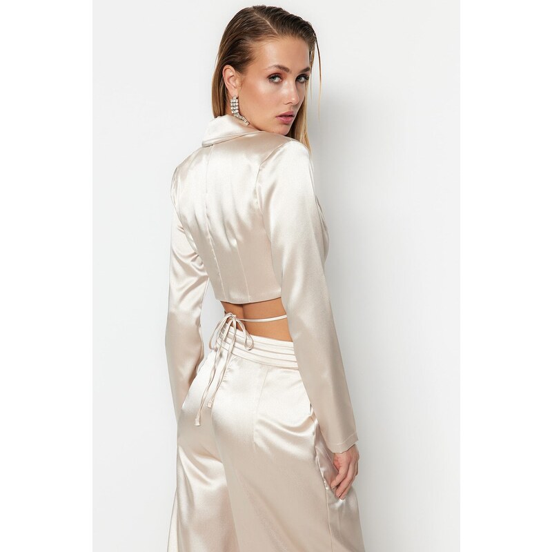 Trendyol Beige Lined Weave Satin Jacket