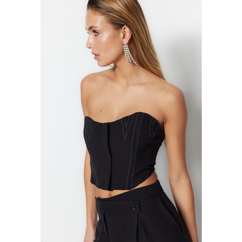 Trendyol Black Crop Lined Woven Bustier