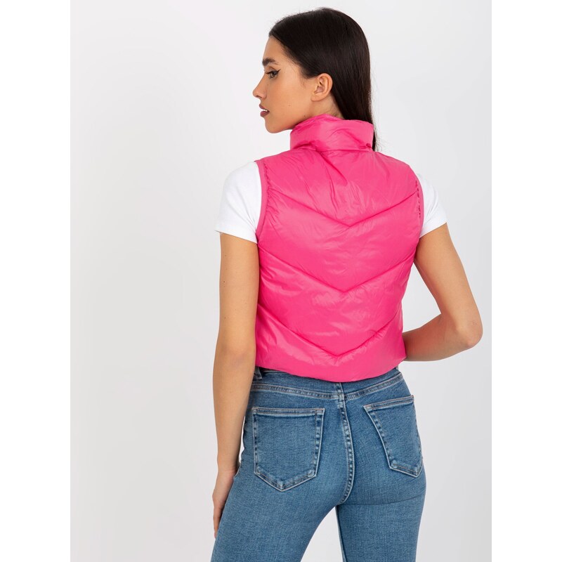 Fashionhunters Dámská krátká péřová vesta s prošíváním - růžová
