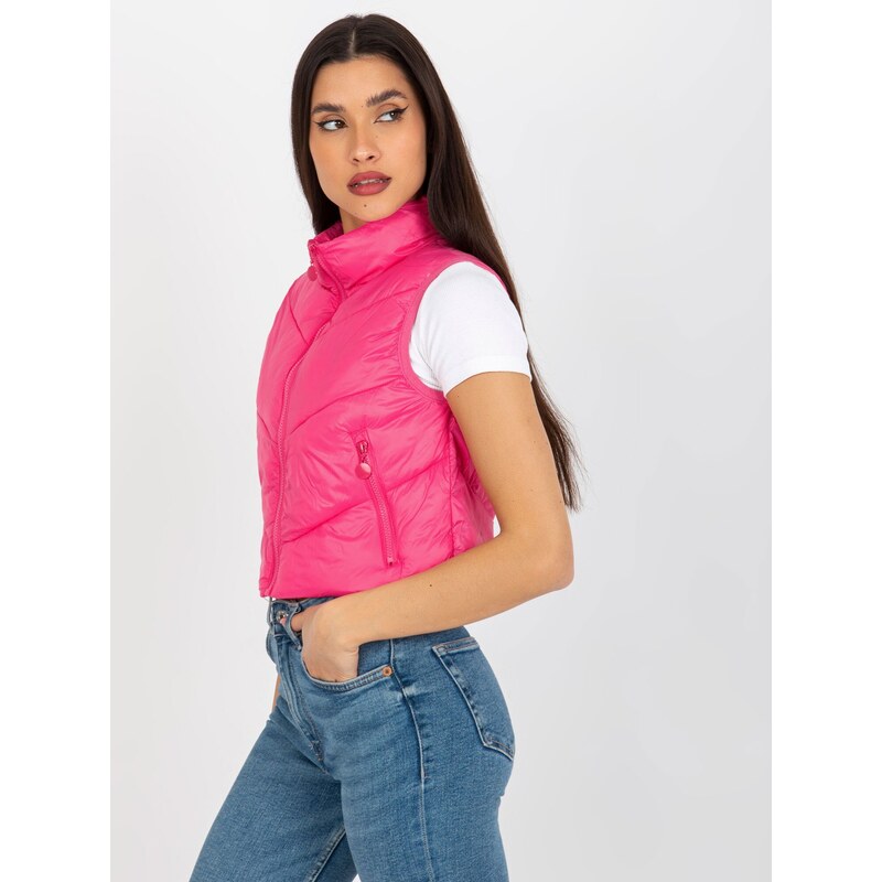 Fashionhunters Dámská krátká péřová vesta s prošíváním - růžová