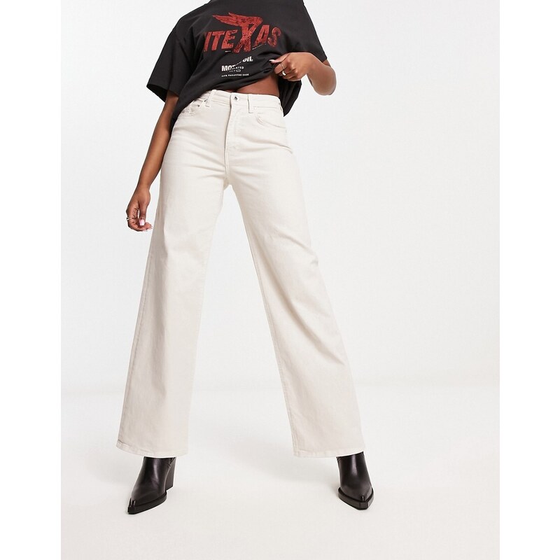 ONLY Juicy high waisted wide leg jeans in ecru-White