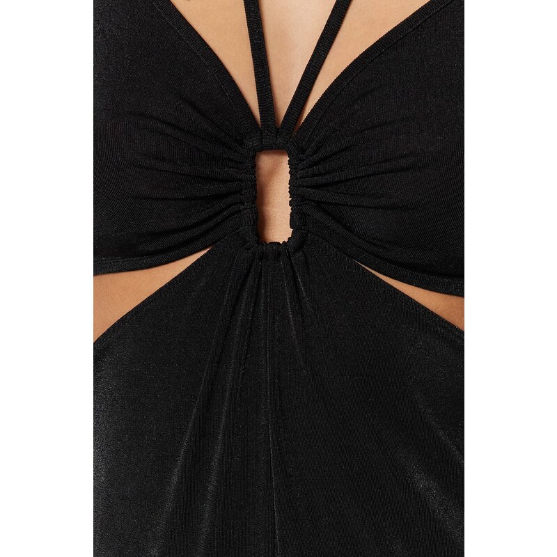 Trendyol Black Knitted Window/Cut Out Detail Shimmer Jumpsuit