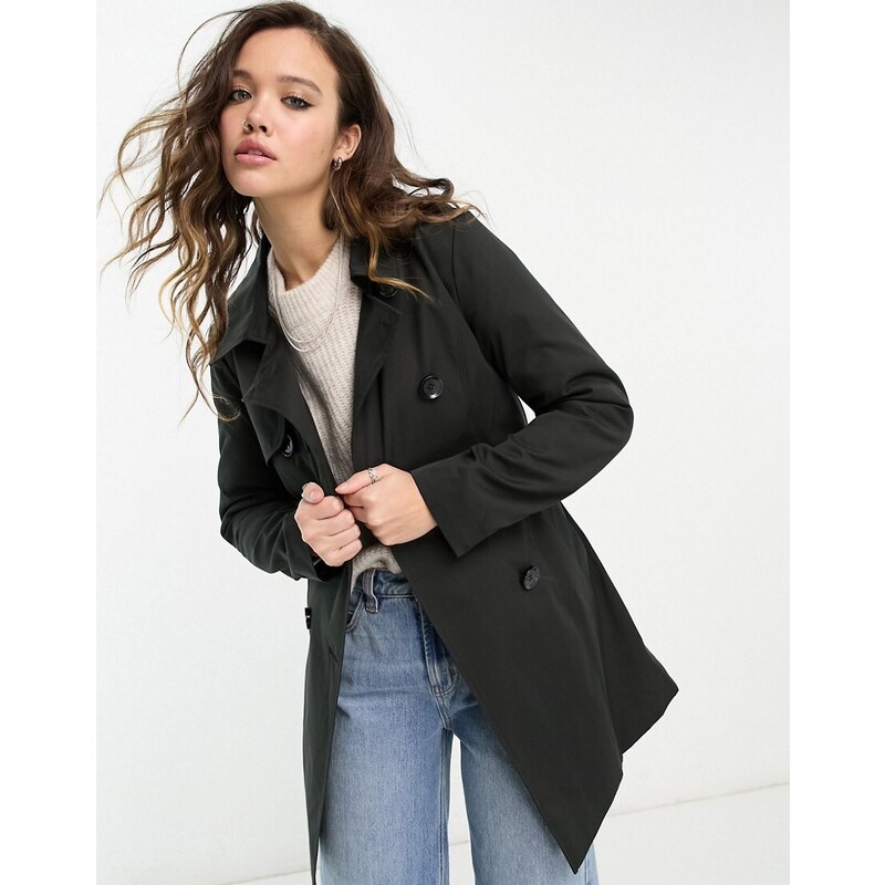 ONLY button detail short trench coat in black 103330588
