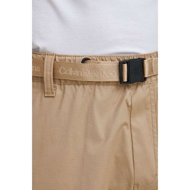 Kalhoty Calvin Klein Jeans pánské, hnědá barva, jednoduché