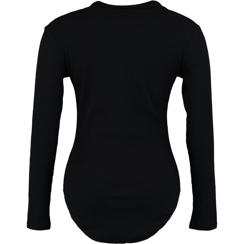 Trendyol Curve Black Fitted Rivet Knitted Shirt Collar With Snap Buttons Body