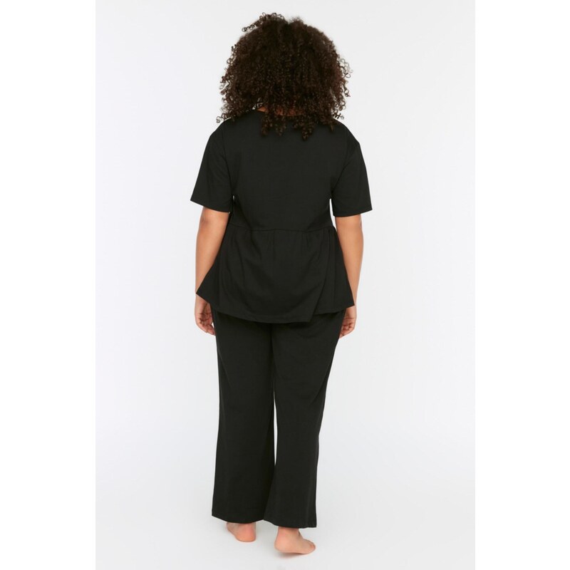 Trendyol Curve Black V-Neck Knitted Pajamas Set