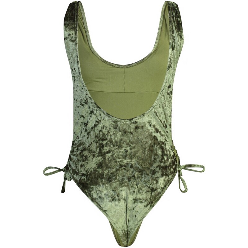 Trendyol Khaki Square Neck Welded Velvet High Leg Swimwear