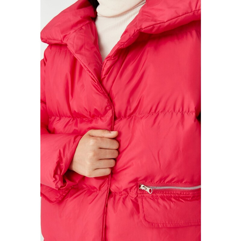 Trendyol Fuchsia Oversize Zipper Detail Puffer Coat