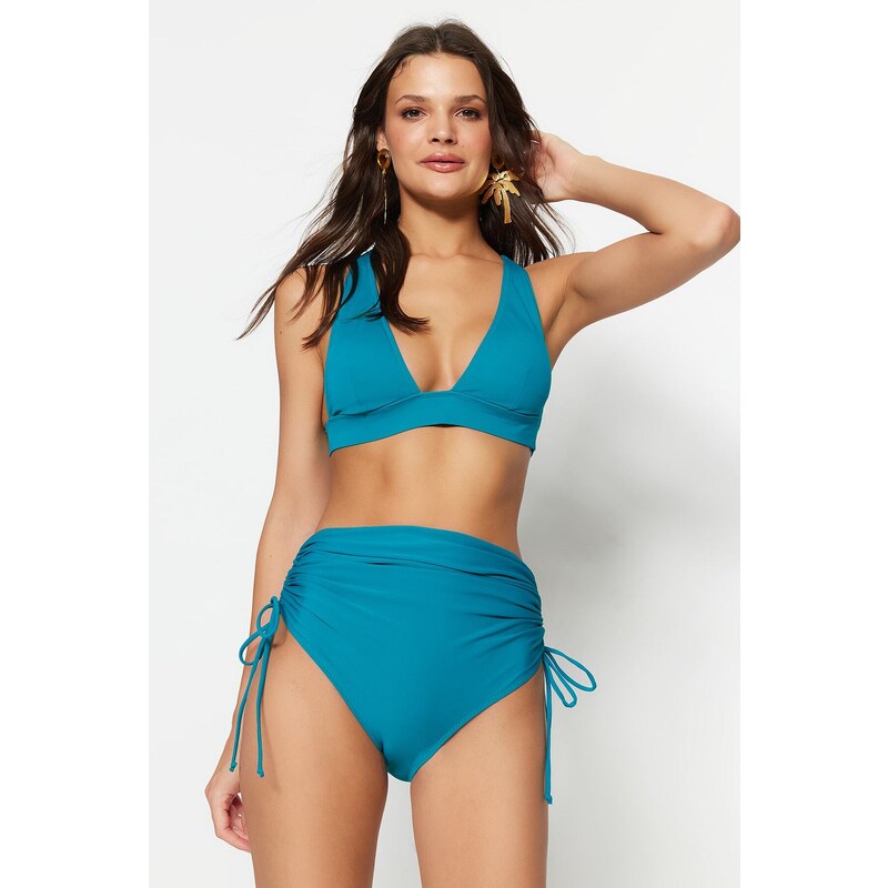 Trendyol Oil Tunnel High Waist Bikini Bottoms With Regular Legs