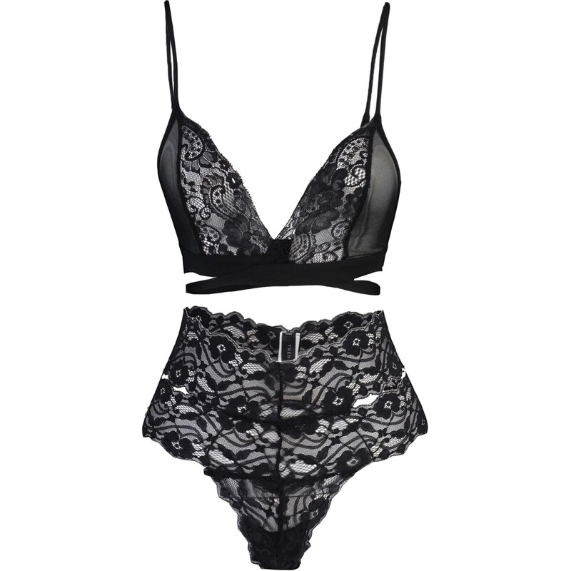 Trendyol Black Lace Capless Lacing Detailed Knitted Lingerie Set