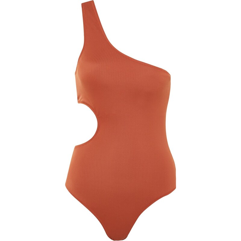 Trendyol Tile One-Shoulder Cut Out/Windowed Textured Regular Leg Swimsuit