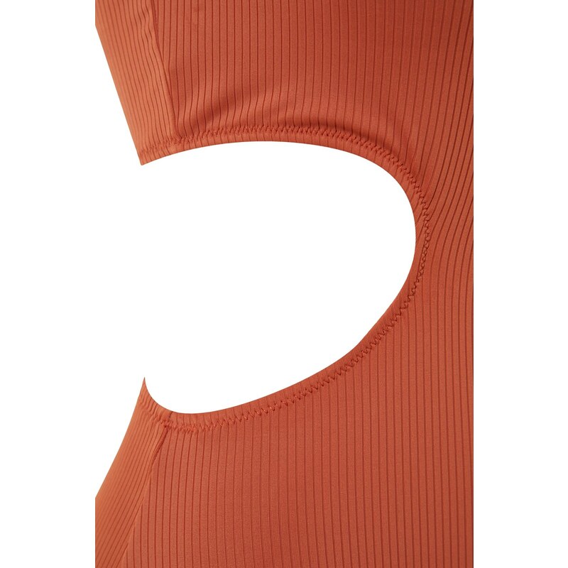 Trendyol Tile One-Shoulder Cut Out/Windowed Textured Regular Leg Swimsuit
