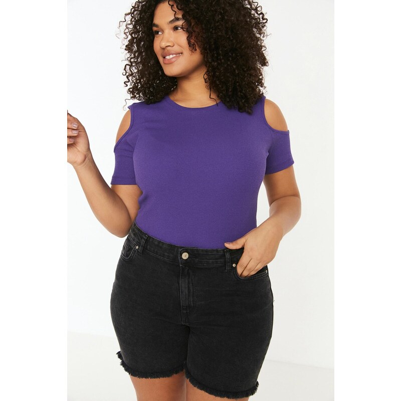 Trendyol Curve Purple Ribbed Knitted Cut Out Detailed Blouse