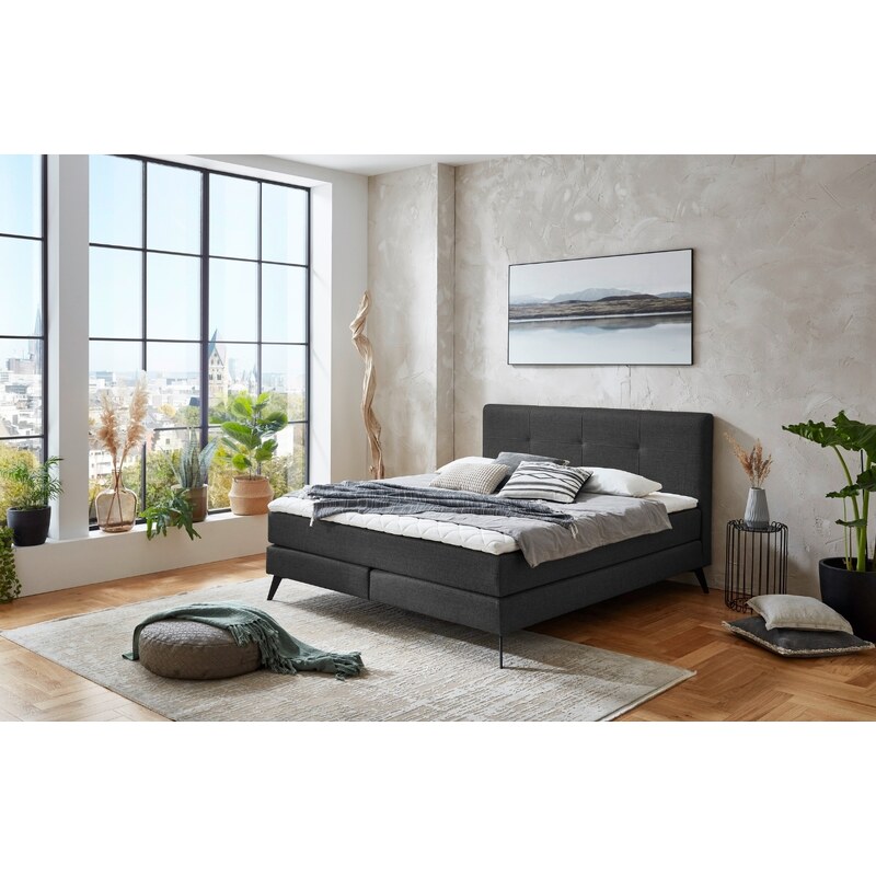 Antracitově šedá látková dvoulůžková postel Meise Möbel Ancona 160 x 200 cm, boxspring