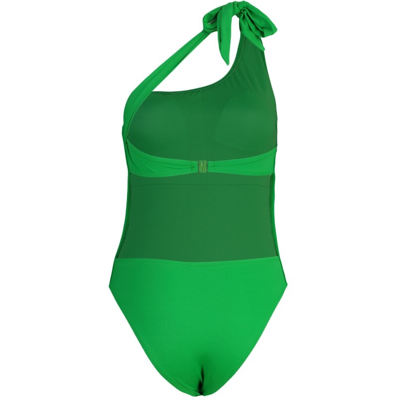 Trendyol zelené plavky na jedno rameno s vysokými nohavicemi a hlubokým výstřihem na zádech