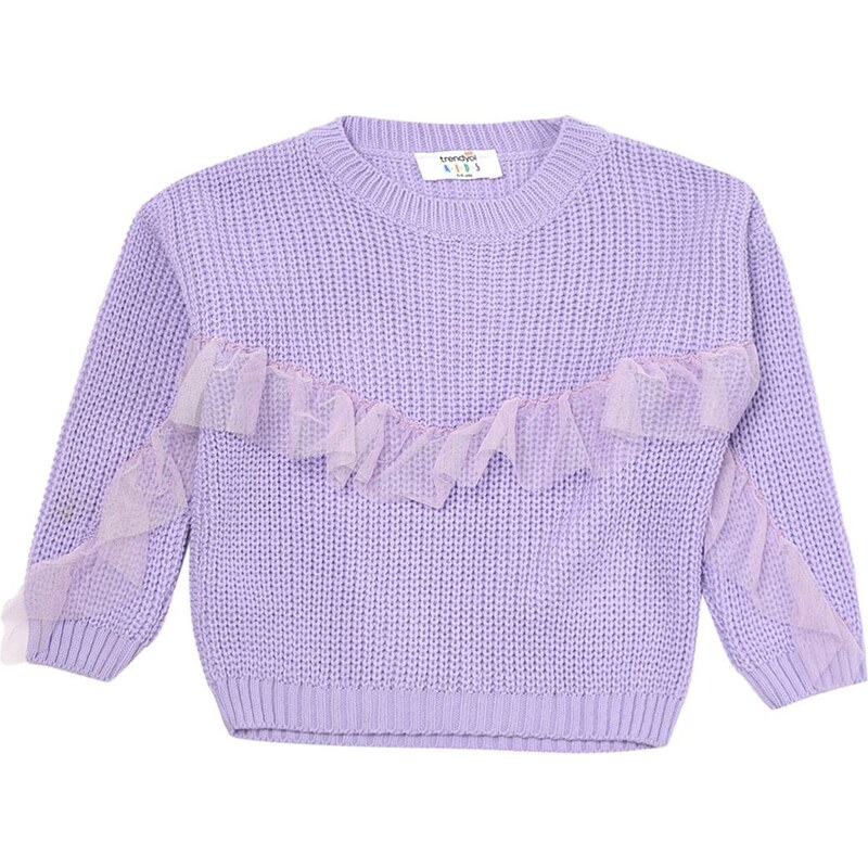 Trendyol Lilac Tulle Girls' Knitwear Sweater with Ruffle Detail