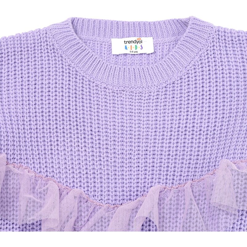 Trendyol Lilac Tulle Girls' Knitwear Sweater with Ruffle Detail