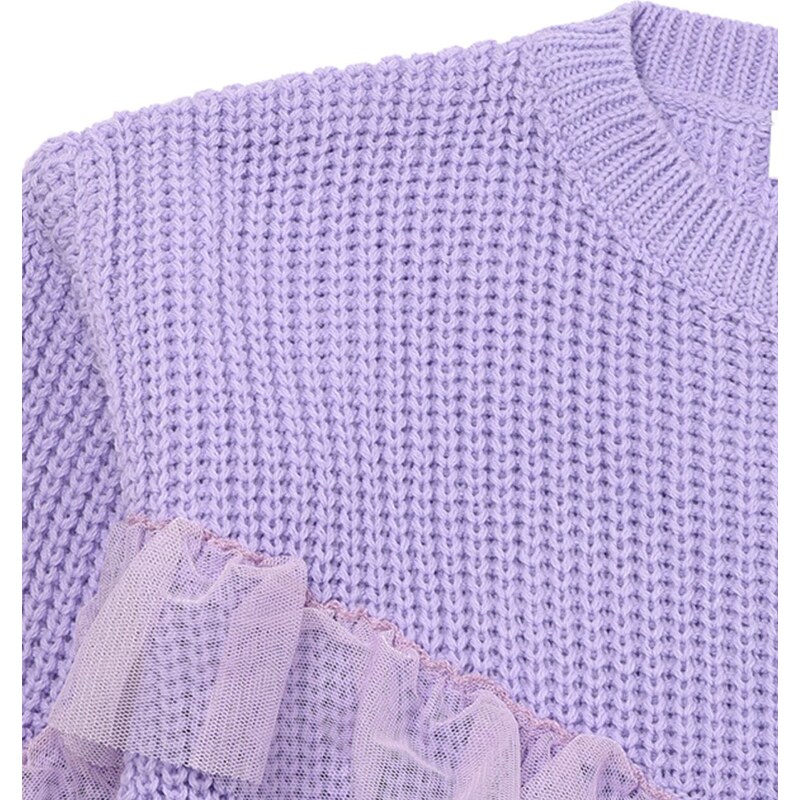 Trendyol Lilac Tulle Girls' Knitwear Sweater with Ruffle Detail