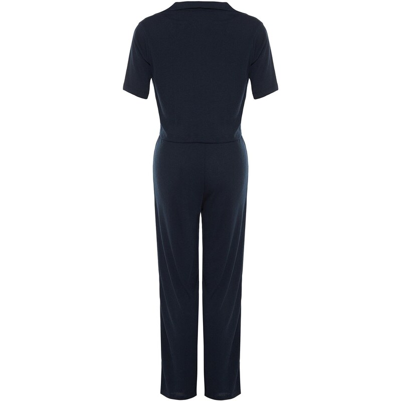 Trendyol Navy Blue Embroidered Ribbed Shirt-Pants and Knitted Pajamas Set