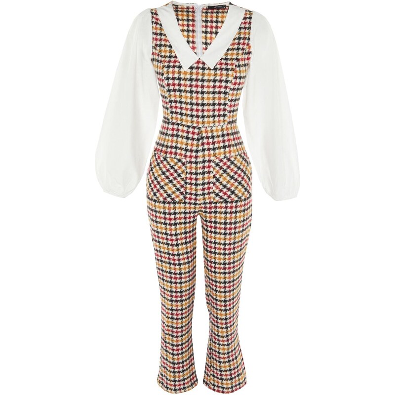 Trendyol Multicolored Belted Collar Detailed Woven Jumpsuit