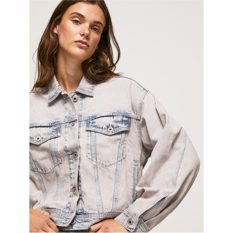 Modro-bílá dámská oversize džínová bunda Pepe Jeans Turner Rose - Dámské