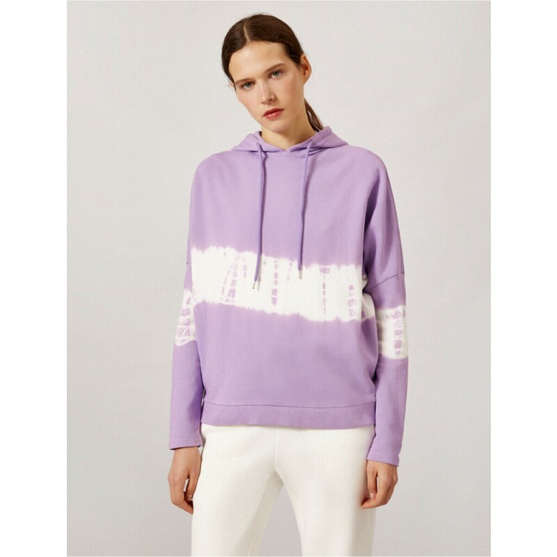 Koton Women's Purple Color Block Hooded Cotton Sweatshirt