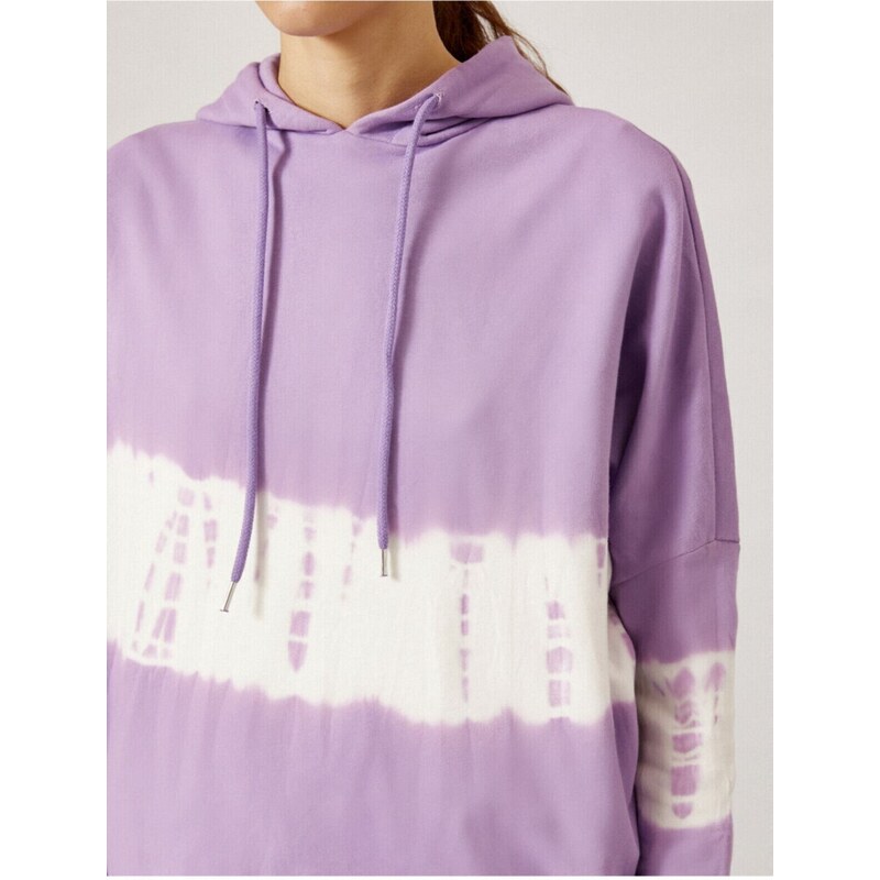 Koton Women's Purple Color Block Hooded Cotton Sweatshirt