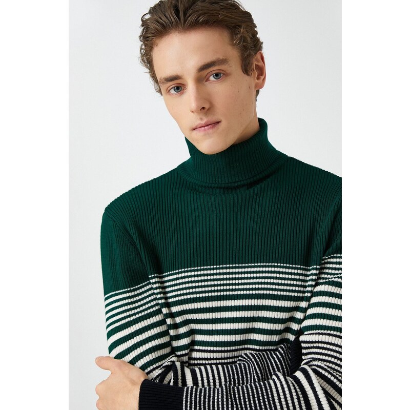 Koton Basic Knitwear Sweater Turtleneck Color Block Slim Fit.