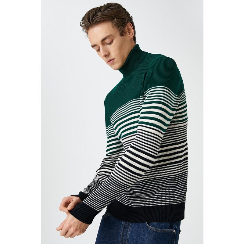 Koton Basic Knitwear Sweater Turtleneck Color Block Slim Fit.