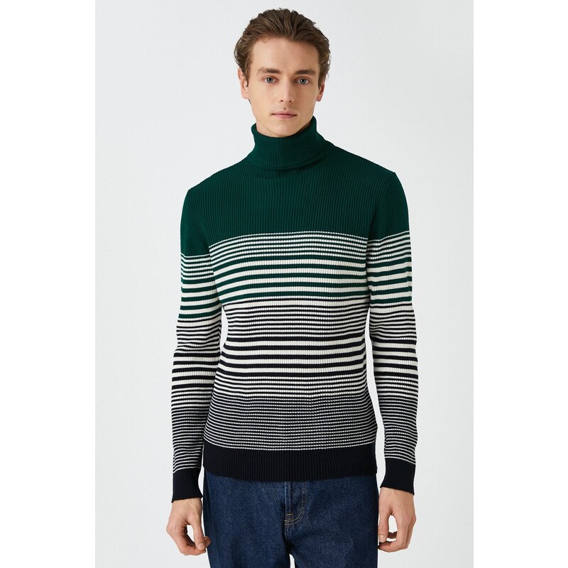 Koton Basic Knitwear Sweater Turtleneck Color Block Slim Fit.