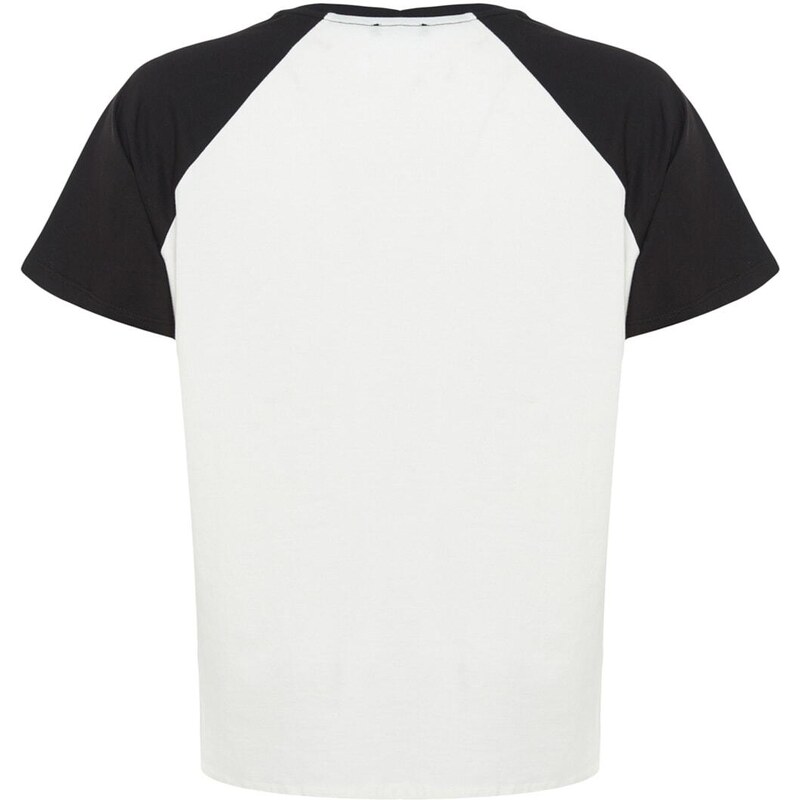 Trendyol Curve Ecru Color Block Printed Knitted T-shirt