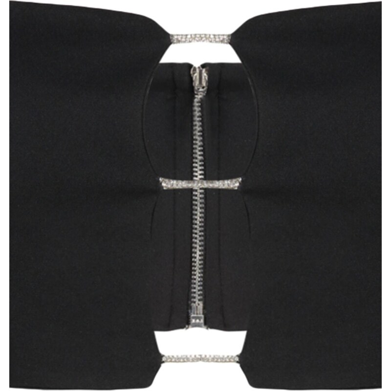 Trendyol Black Crop Lined Woven Shiny Stone Window/Cut Out Detailed Bustier