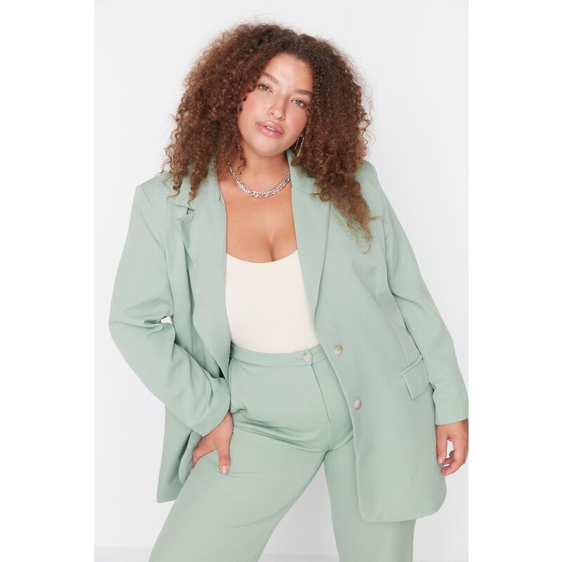 Trendyol Curve Green Oversized Blazer Jacket