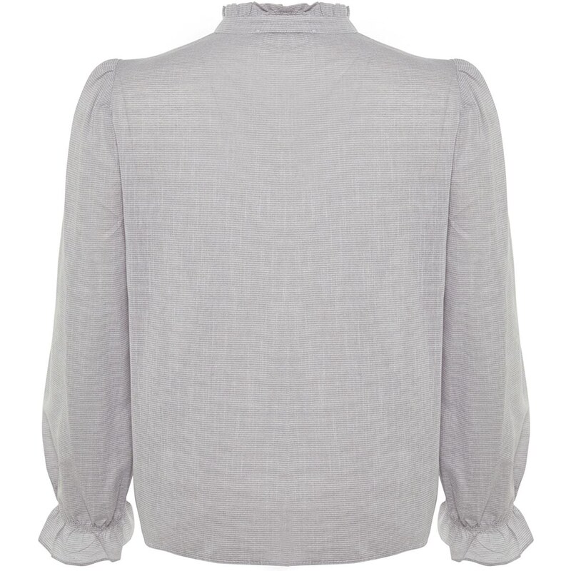 Trendyol Curve Gray Color Woven Blouse with Ruffle Detail on the Collar