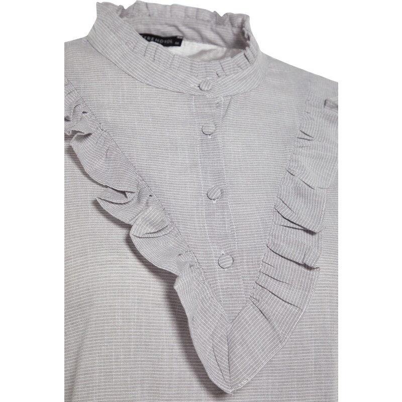 Trendyol Curve Gray Color Woven Blouse with Ruffle Detail on the Collar