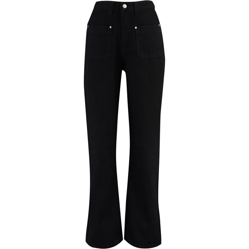 Trendyol Black Pocket Detailed High Waist Wide Leg Jeans