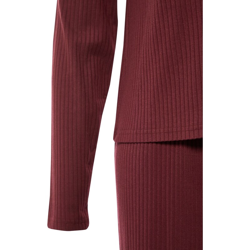 Trendyol Curve Claret Red Knitted Pajamas Set