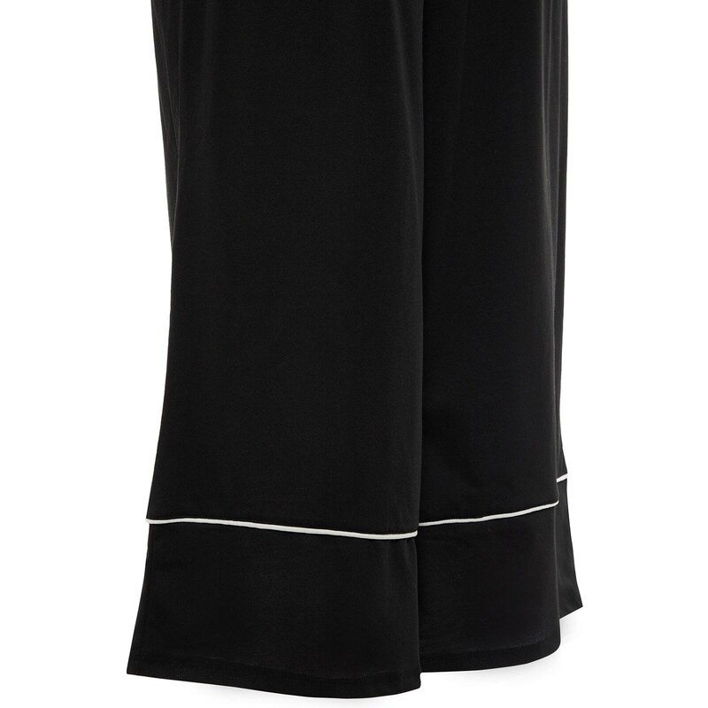 Trendyol Curve Black Printed Široké Nohavice Pletené pyžamo Set