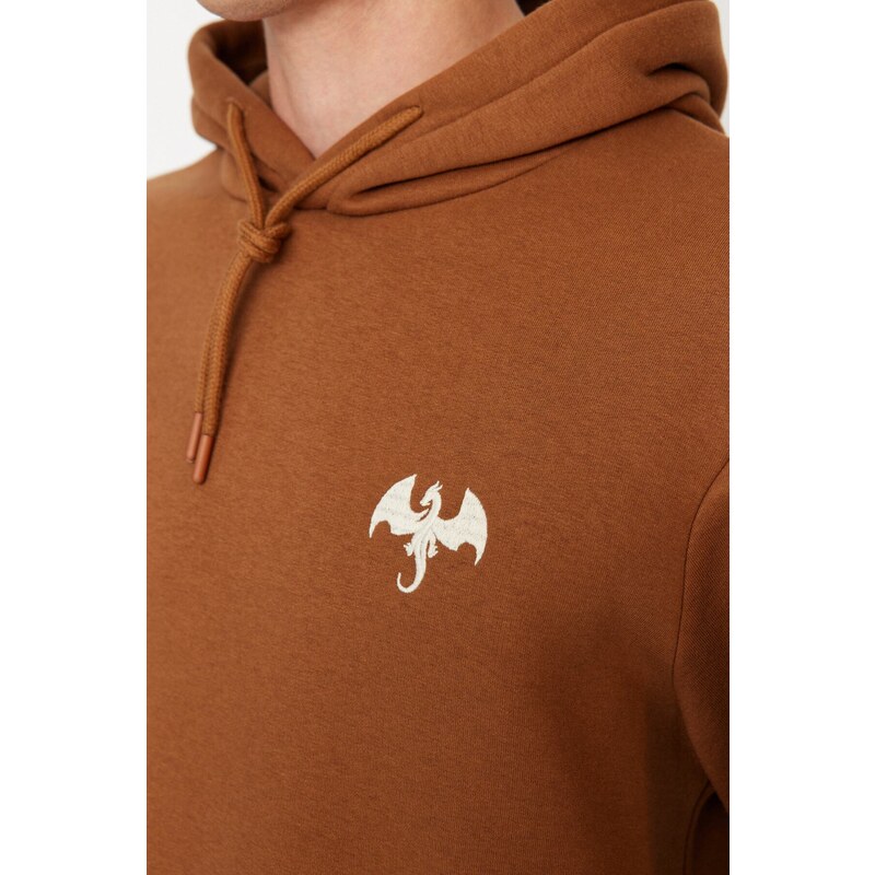 Trendyol Brown Men's Regular/Normal Cut Animal Embroidery Fleece Inside Sweatshirt