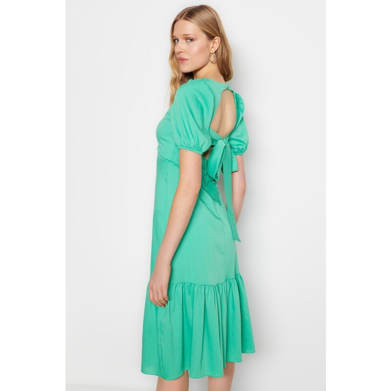 Trendyol zelené tkané zadní detailní midi tkané šaty
