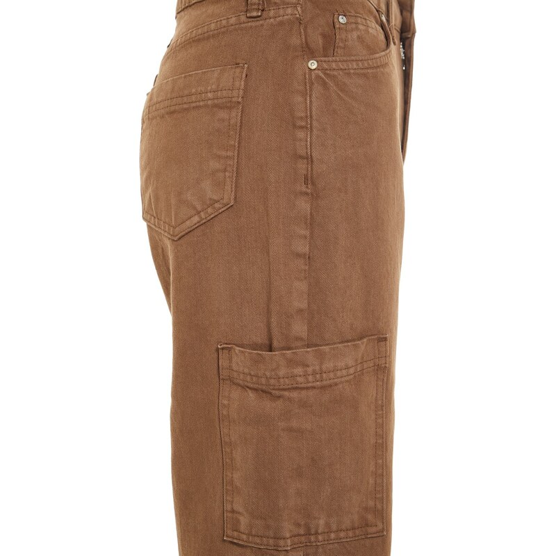 Trendyol hnědá kapsa detailní džíny s vysokým pasem a širokými nohavicemi