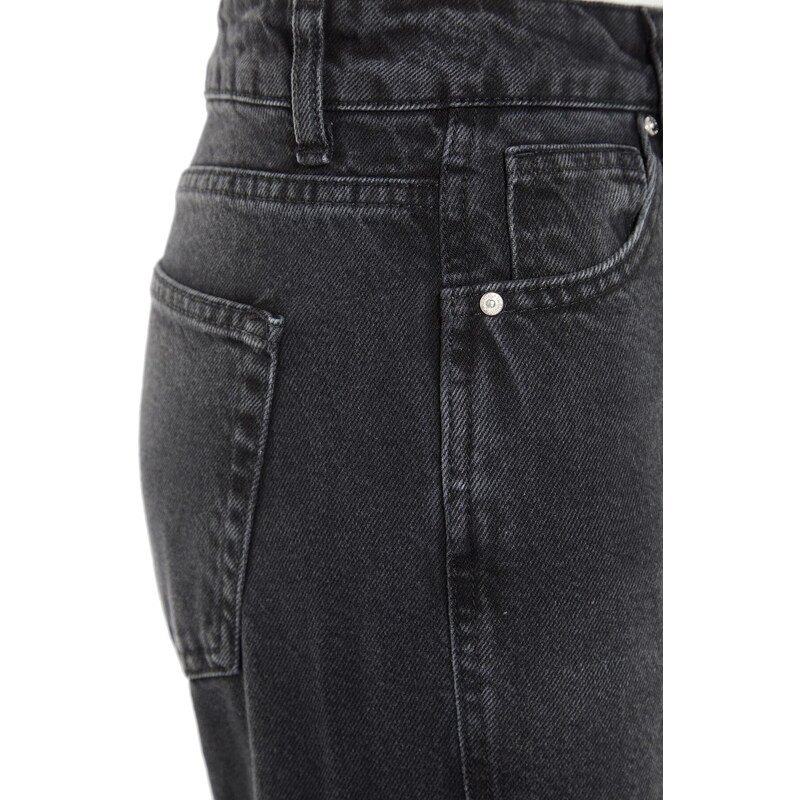 Trendyol Černé rozparkové džíny s vysokým pasem