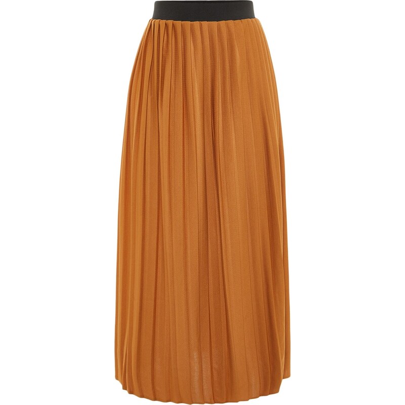 Trendyol Camel Pleated High Waist Woven Skirt