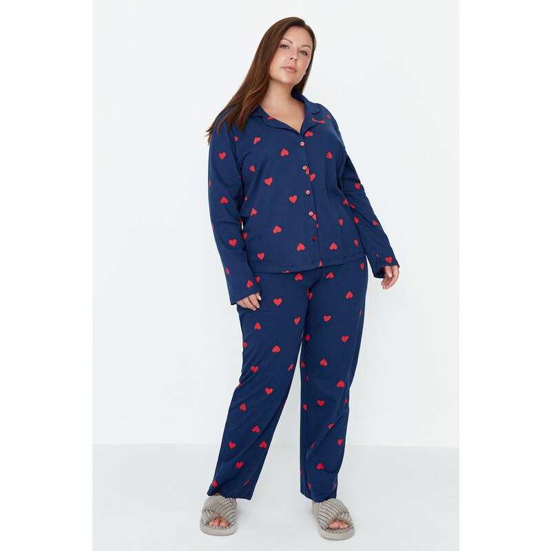 Pletené pyžamo Trendyol Curve Navy Blue Heart Pletené pyžamo Set