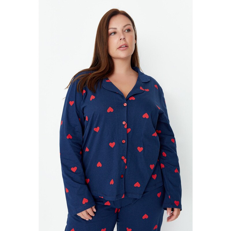 Pletené pyžamo Trendyol Curve Navy Blue Heart Pletené pyžamo Set